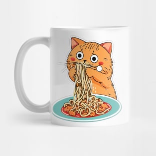 Cat eating spaghetti meme Mug